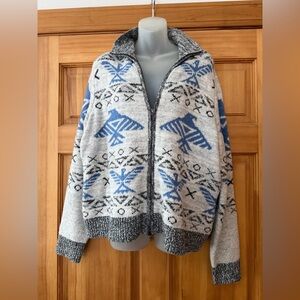 Idyllwind Gray and Blue Zip-Up Sweater